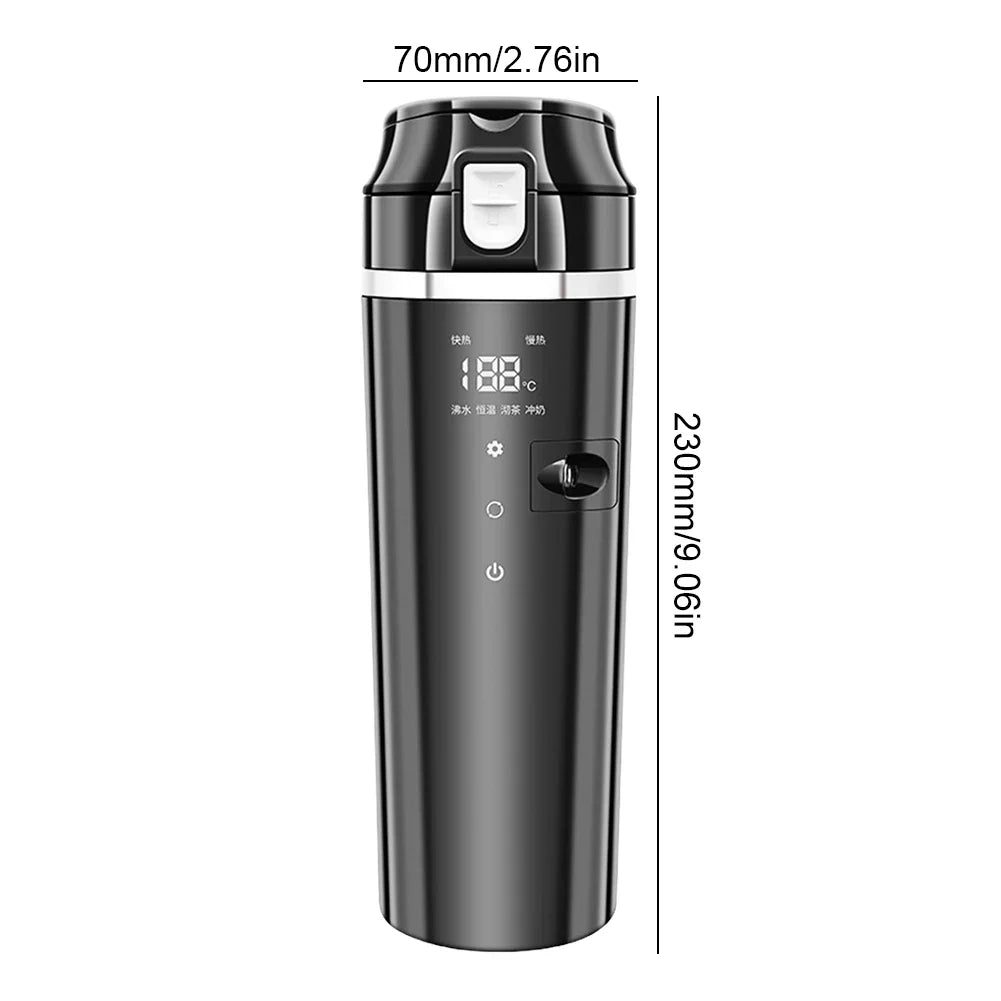 12V/24V Smart Auto Heizbecher - Elektrischer Wasserkocher mit Temperaturregelung, Edelstahl 500ML beheizte Smart Tasse zum Wassererwärmen