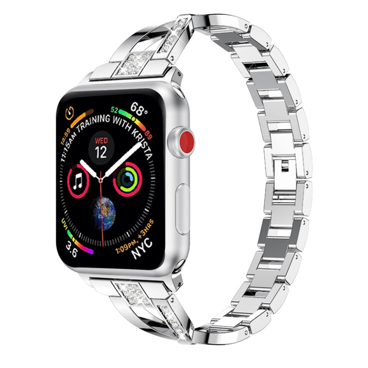 Sandsberg | X-förmig Diamantbesetztes Massiv Edelstahl Armband Uhr Band für Apple Watch Series 3 & 2 & 1 42mm (Silber)