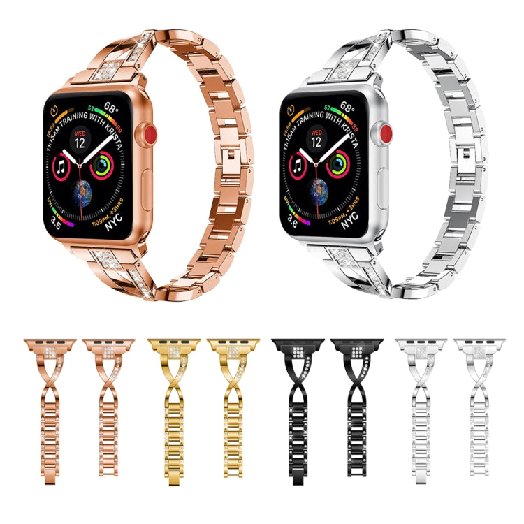 Sandsberg | X-förmig Diamantbesetztes Massiv Edelstahl Armband Uhr Band für Apple Watch Series 3 & 2 & 1 42mm (Silber)