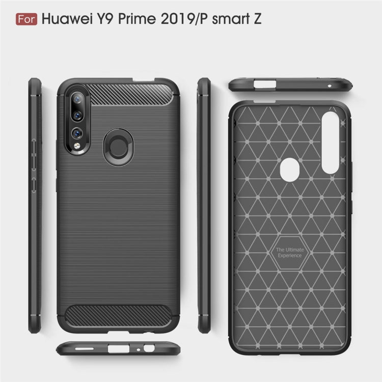 Sandsberg | Bürstet Textur Carbon Fiber TPU Hülle für Huawei Y9 Prime 2019 / P Smart Z(Rot)