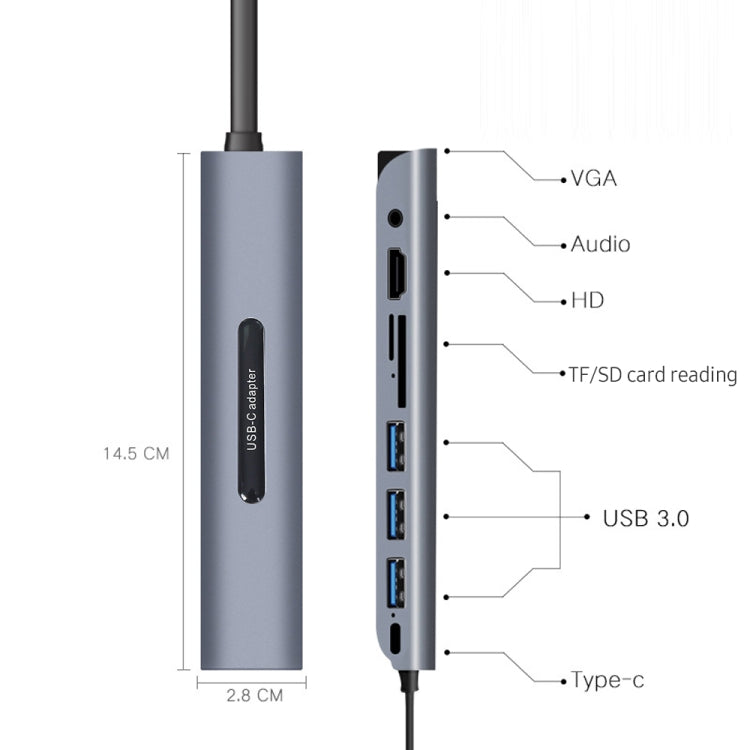 Sandsberg | V161B 9-in-1 Typ-C zu HD / VGA / USB3.0 / SD / 3.5mm Audio / TF-Kartenleser HUB