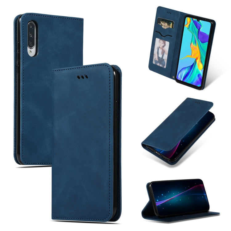 Sandsberg | Retro Skin Feel Business Magnetic Horizontal Flip Leather Case für Huawei P30 (Marineblau)