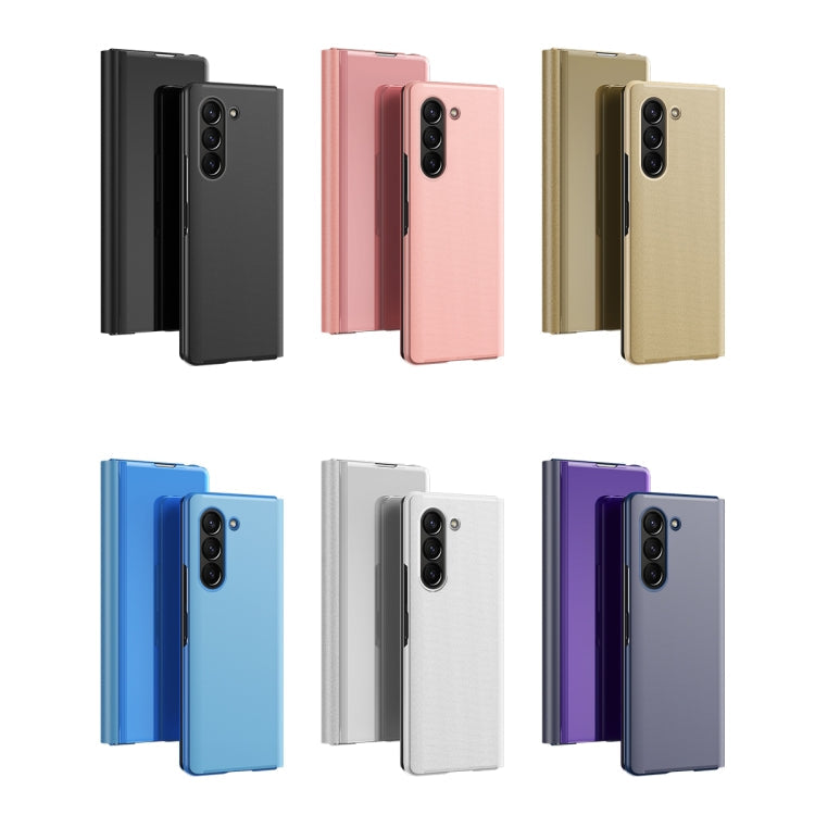 Für Samsung Galaxy Z Fold6 Plattierte Spiegel Horizontale Flip Lederhülle mit Halter (Silber)