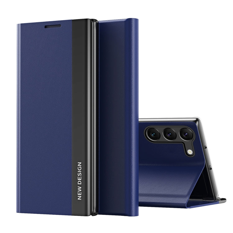 Für Samsung Galaxy S24+ 5G Seiten elektroplattierte Adsorptions-Leder-Handyhülle (Saphir Blau)