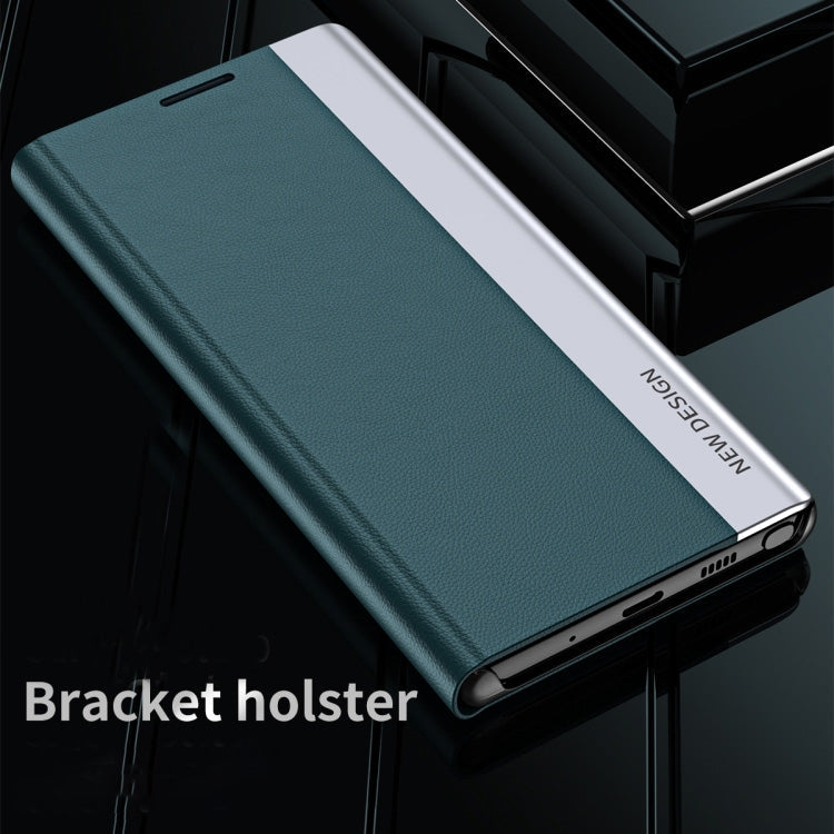 Für Samsung Galaxy S24+ 5G Seiten elektroplattierte Adsorptions-Leder-Handyhülle (Saphir Blau)
