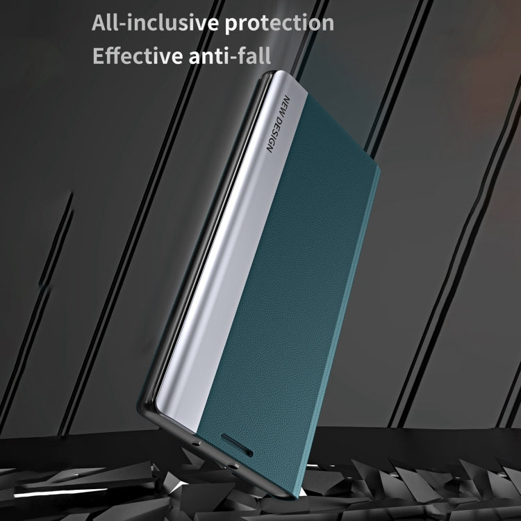 Für Samsung Galaxy S24+ 5G Seiten elektroplattierte Adsorptions-Leder-Handyhülle (Saphir Blau)