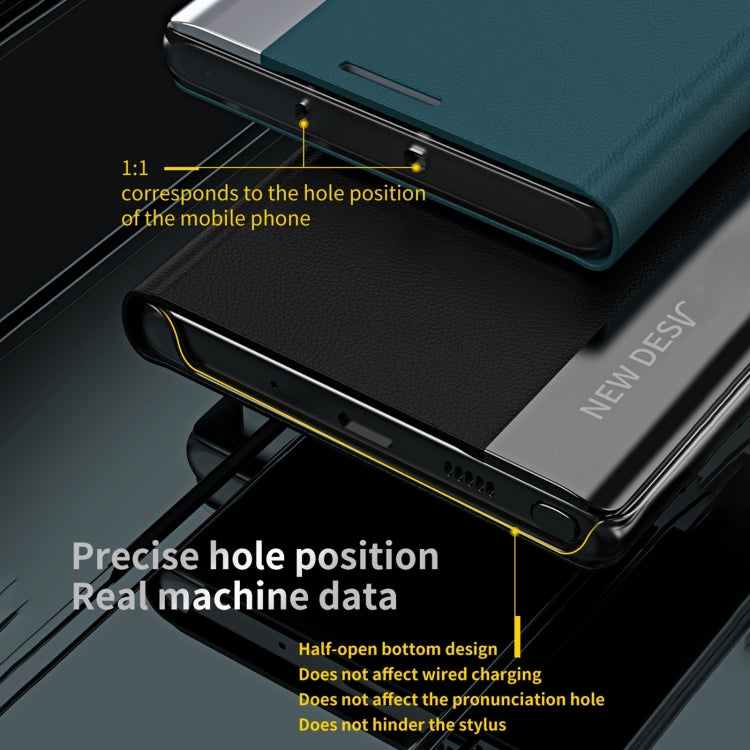 Für Samsung Galaxy S24+ 5G Seiten elektroplattierte Adsorptions-Leder-Handyhülle (Saphir Blau)