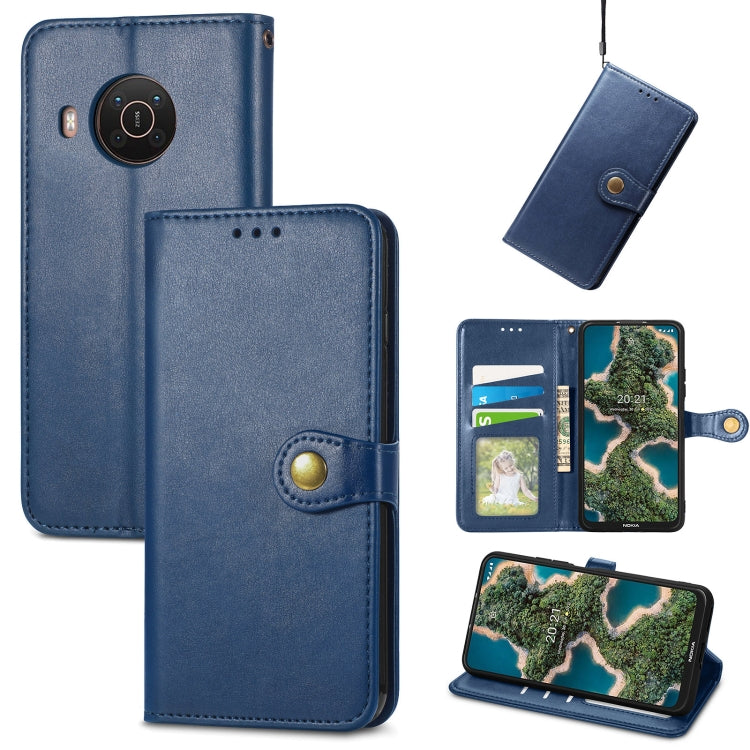 Sandsberg | Für Nokia X10 / X20 Retro Einfarbig Schnallenleder Handyhülle (Blau)