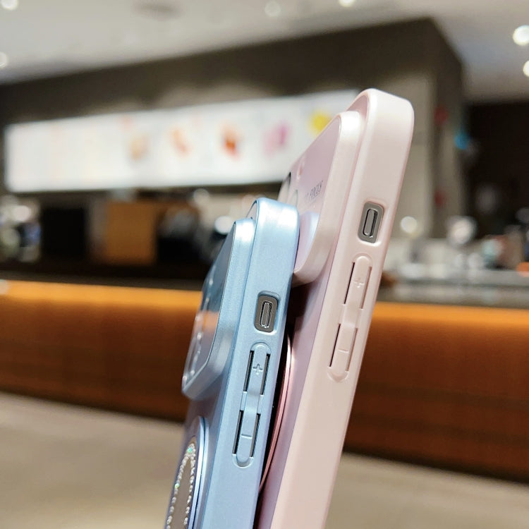 Für iPhone 14 Plus Großes Fenster Diamant Vergrößerungsglas Magnetische Handyhülle (Sierra Blau)