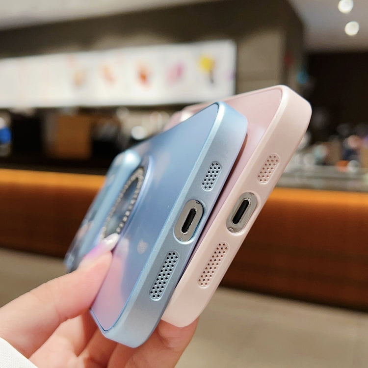 Für iPhone 14 Plus Großes Fenster Diamant Vergrößerungsglas Magnetische Handyhülle (Sierra Blau)