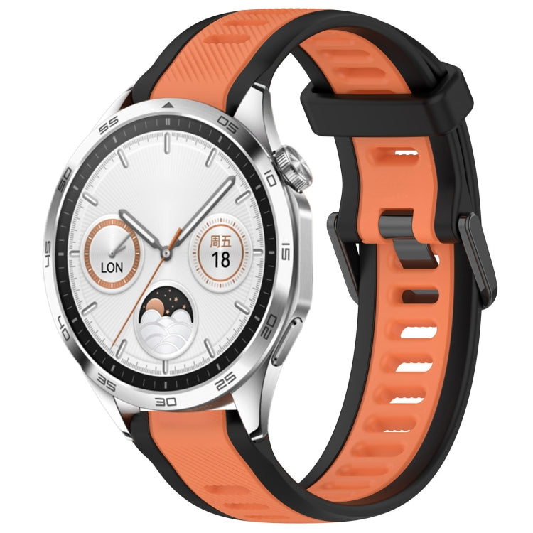 Sandsberg | Für Huawei Watch GT4 46mm 22mm Zwei Farbige Texturierte Silikon Uhr Band (Orange + Schwarz)