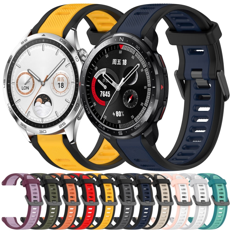 Sandsberg | Für Huawei Watch GT4 46mm 22mm Zwei Farbige Texturierte Silikon Uhr Band (Orange + Schwarz)