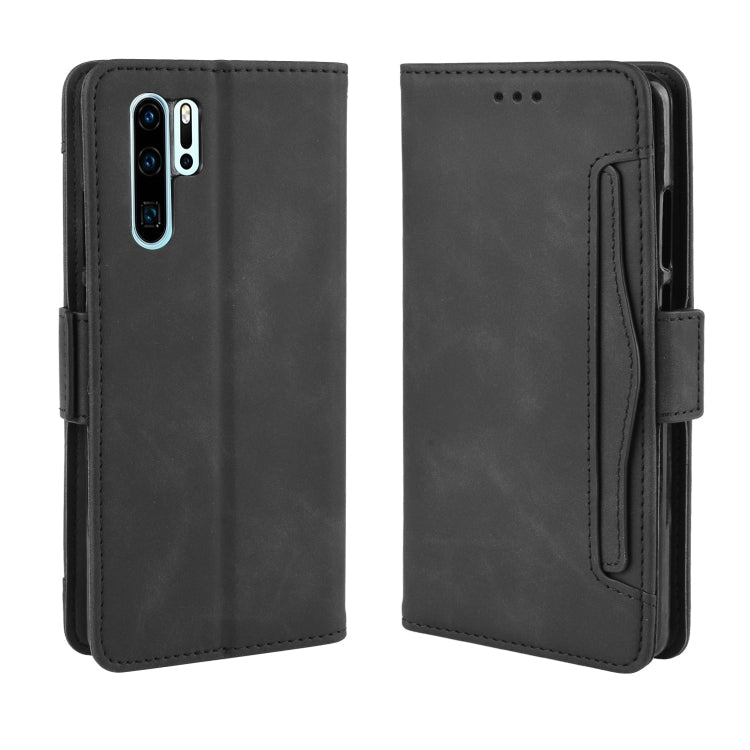 Sandsberg | Geldbörse Stil Hautgefühl Kalb Muster Lederhülle Für Huawei P30 Pro, mit Separatem Kartenfach (Schwarz)