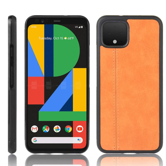 Für Google Pixel 4 XL Stoßsicheres Nähen Kuhmuster Haut PC + PU + TPU Hülle (Orange)