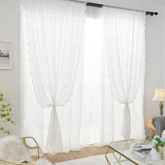 Transparenter Vorhang aus weißer Spitze – Eleganter Fensterschutz mit lichtdurchlässigem Design