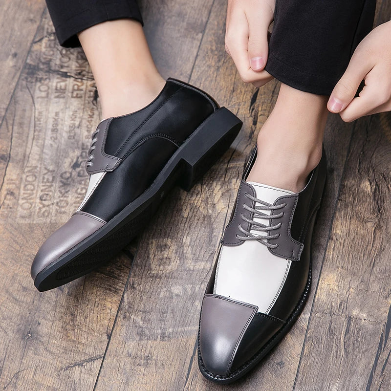 Goldene Sapling Party Schuhe Herren Retro Leder Casual Retro Patchwork Leder Flachformelle Hochzeit Oxfords