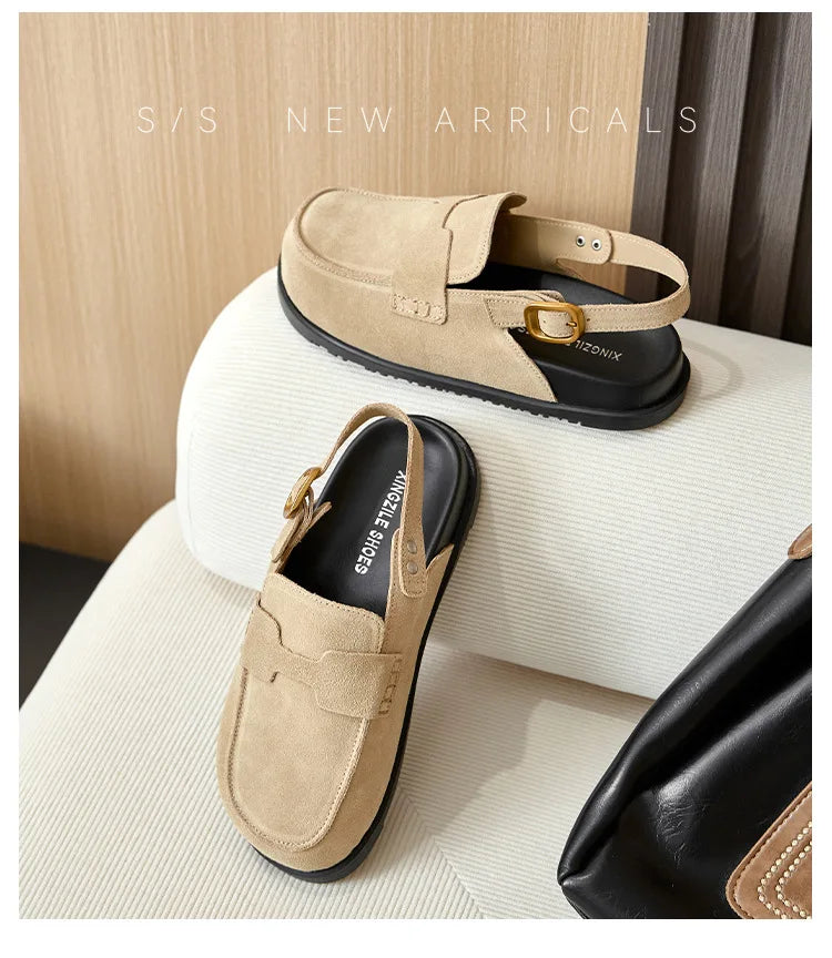 Birkenstocks Leder Überkopf Sandalen Damen Sommer Weichsohle Dicke Sohle Halbslipper zum Faulenzen Schuhe