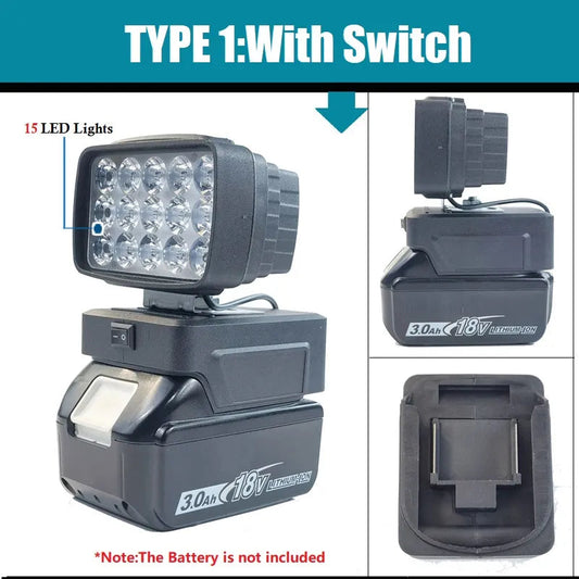 LED-Licht mit USB-Ladegerät mit Schalter für Makita 18V Li-Ion-Batterie