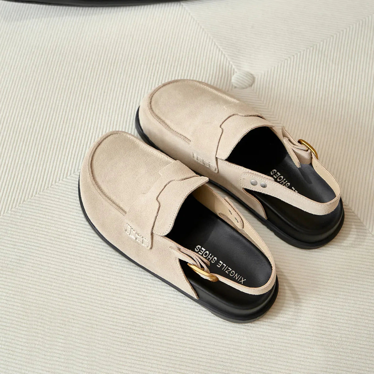 Birkenstocks Leder Überkopf Sandalen Damen Sommer Weichsohle Dicke Sohle Halbslipper zum Faulenzen Schuhe