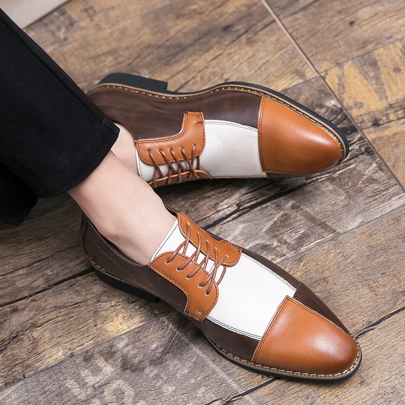 Goldene Sapling Party Schuhe Herren Retro Leder Casual Retro Patchwork Leder Flachformelle Hochzeit Oxfords