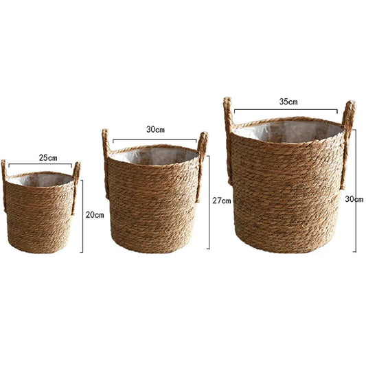 Skandinavischer Extra Large Strohtopf Meeresalgen Aufbewahrungskorb Topfpflanze Blumenkorb Handgewebter Boden Innenblumentopf