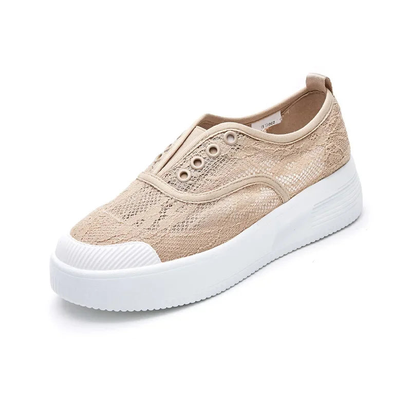 Sommer Schuhe Damen Sneakers Atmungsaktive Schnürschuhe Flats Damen Dicke Sohle Schwarz Weiß