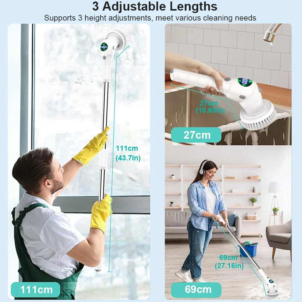 Sandsberg | Einfache Reinigungslösung: 8-in-1 Multifunktionale elektrische Reinigungsbürste - Kabellos und rotierend für Bad, Küche, Fenster und Toilette