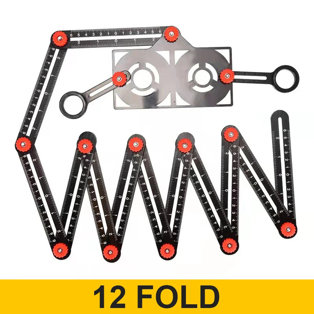 Aluminiumlegierung Multi-Winkel Lineal Finder: Messlineal mit 2 Bohr-Fliesen-Lochlocator - Essenzielles Werkzeug für Handwerker