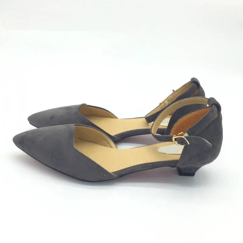 Frauen Schnalle Riemen Niedrig Absätze Pumps Spitz Zehe Flock D'Orsay Absätze Schuhe Einzelschuh Blau