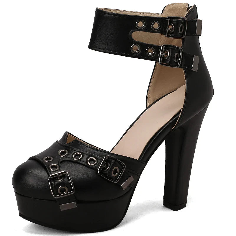 Roman Sandalen Damen Runde Kopf Baotou Gürtel Schnalle Britischer Stil Dicke Ferse Ultra Hohe Ferse Dicke Sohle Schuhe