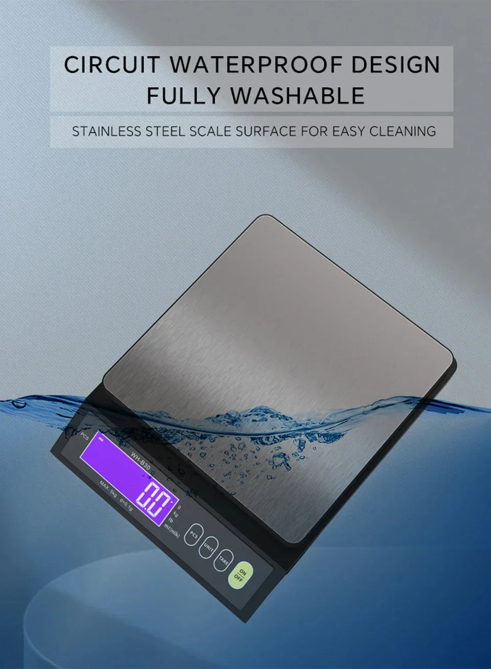 Sandsberg | 5 kg/0,1 g und 10 kg/1 g digitale elektronische Küchenwaage, LCD-Display, vollständig wasserdichtes Edelstahlbackwerkzeug