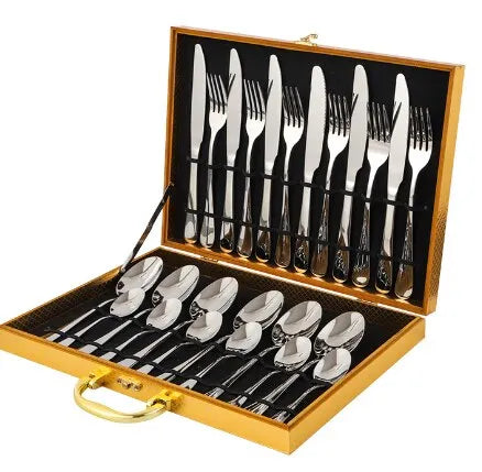 Opulentes Gold Besteckset - Das elegante 24-teilige Gold- und Silberbesteckset