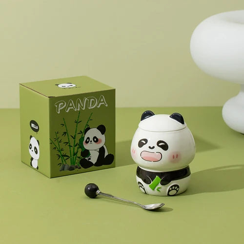 Keramische Panda-Tassen mit Deckel & Löffel