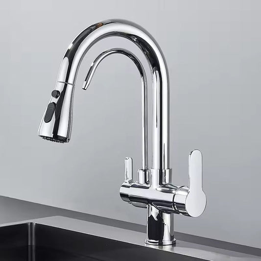 Matte Schwarze Filterarmatur für die Küche, Pull-Out Spray, 360° Rotation, Drei-Wege-Wasserfilterhahn, Spültischmischer