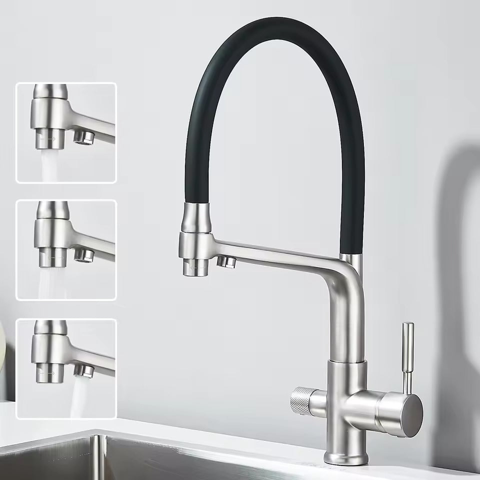 Spülbeckenarmatur mit Filterwasser, Dualer Auslauf, Wasserreinigungsfunktion, 360° drehbar, Küchenarmatur für die Küche
