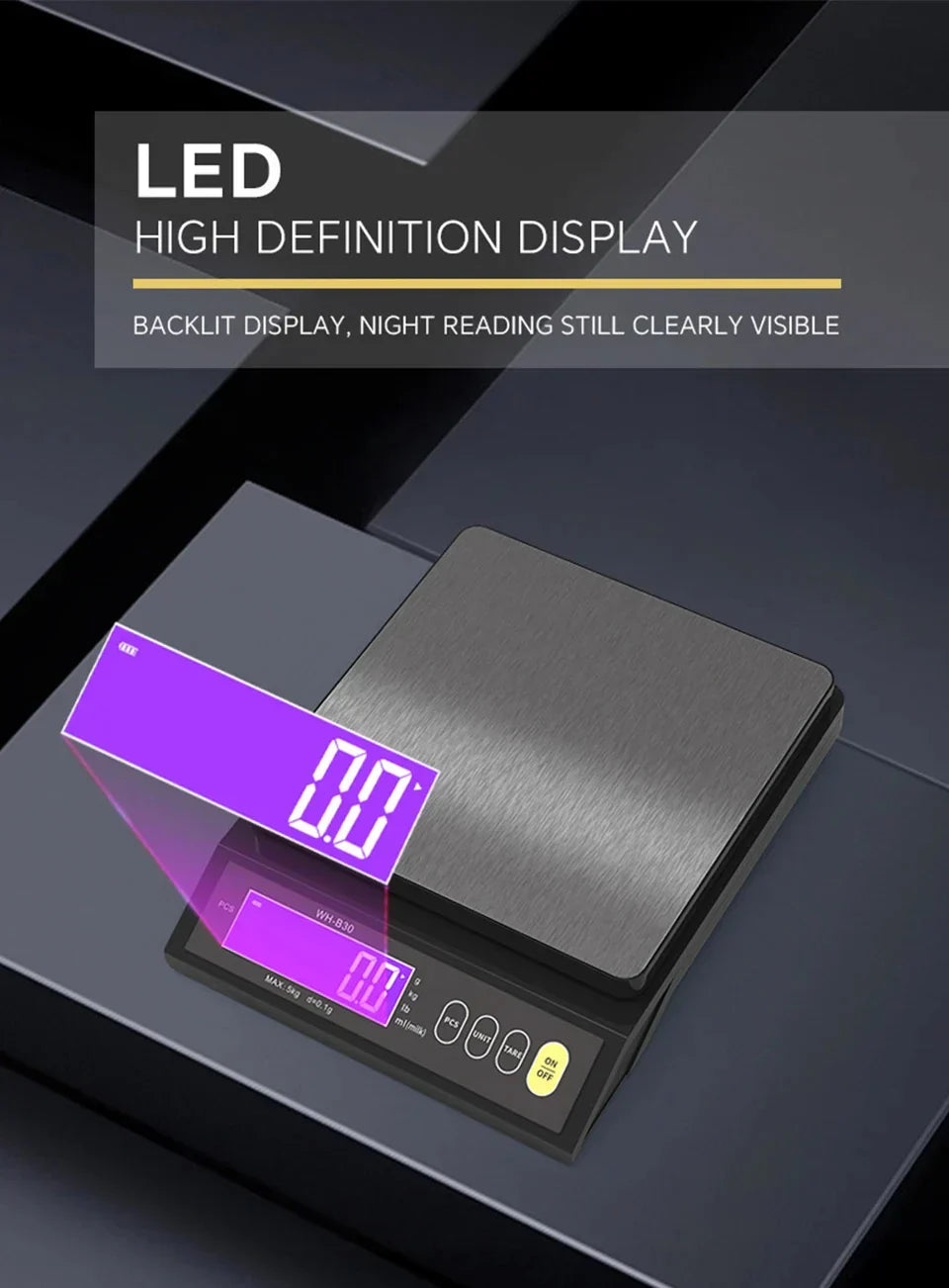 Sandsberg | 5 kg/0,1 g und 10 kg/1 g digitale elektronische Küchenwaage, LCD-Display, vollständig wasserdichtes Edelstahlbackwerkzeug