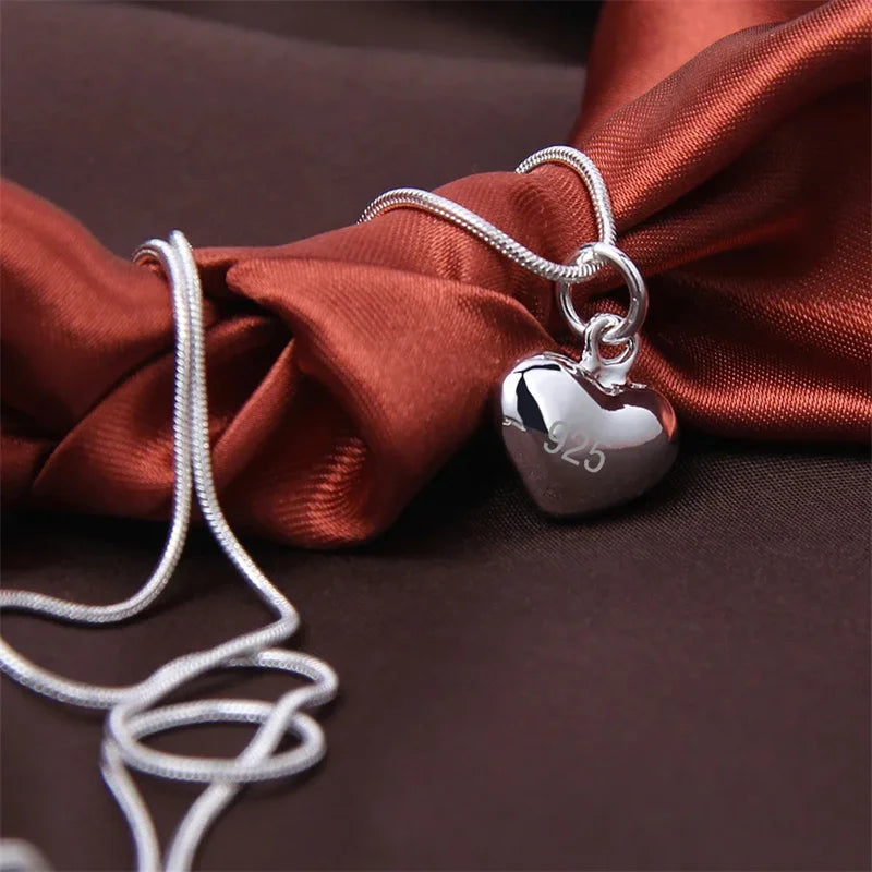 925 Sterling Silber Solide Kleine Herzanhänger Halskette 16-30 Zoll Schlangenkette Für Frauen Hochzeit Charm Mode Schmuck