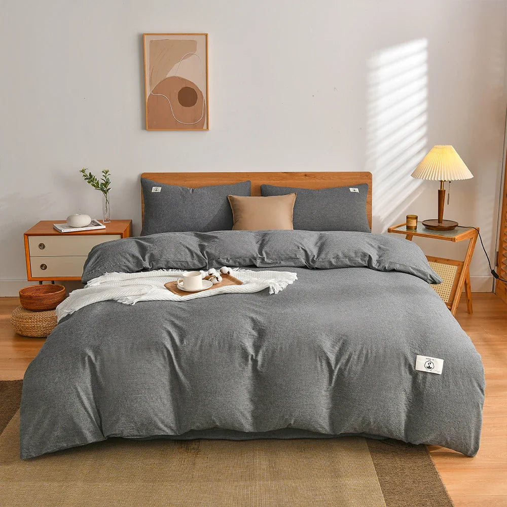 Sandsberg | 100% Baumwolle Bettdeckenbezug Set mit Kissenbezug Japan Stil Gitter Bettbezug 220x240 Bettbezug Set King Size