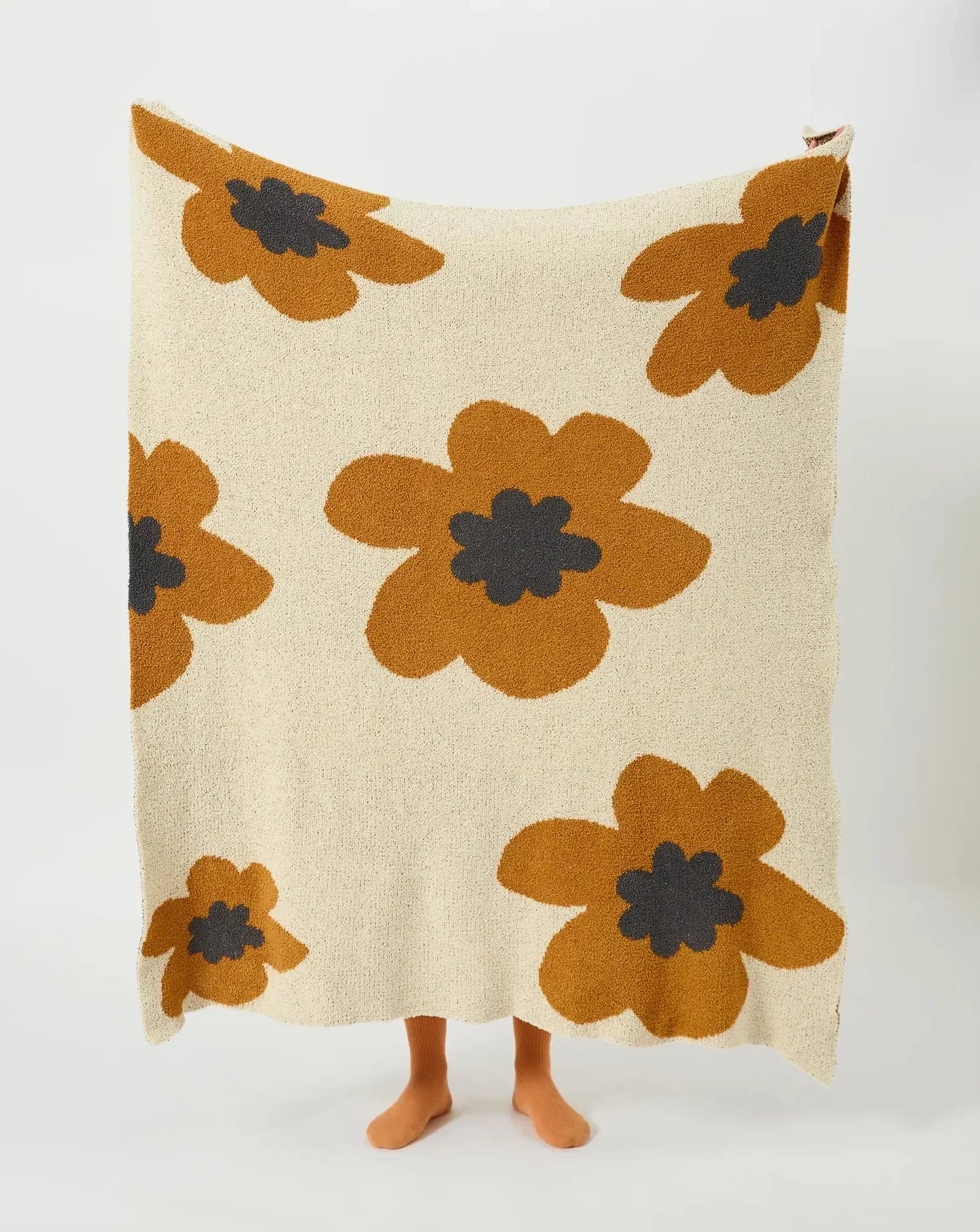 Gestrickte Mikrofaser-Überwurfdecke mit Blumenmuster