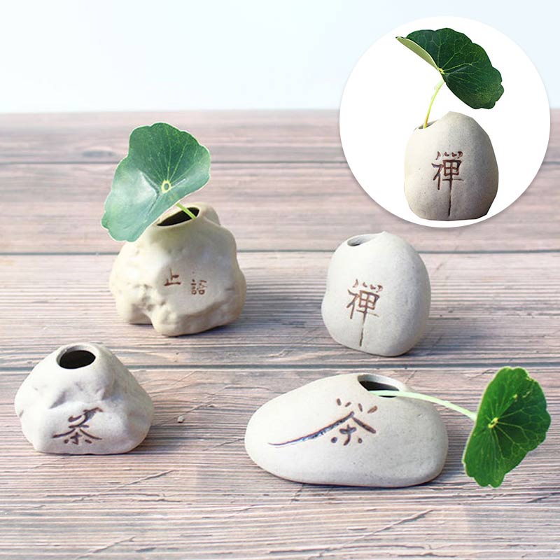 Steinform Kleine Vase Home Desktop Kreative Ornamente Keramik Steinzeug Zen Hydroponische Pflanzentöpfe Kleine frische Blumeneinsätze