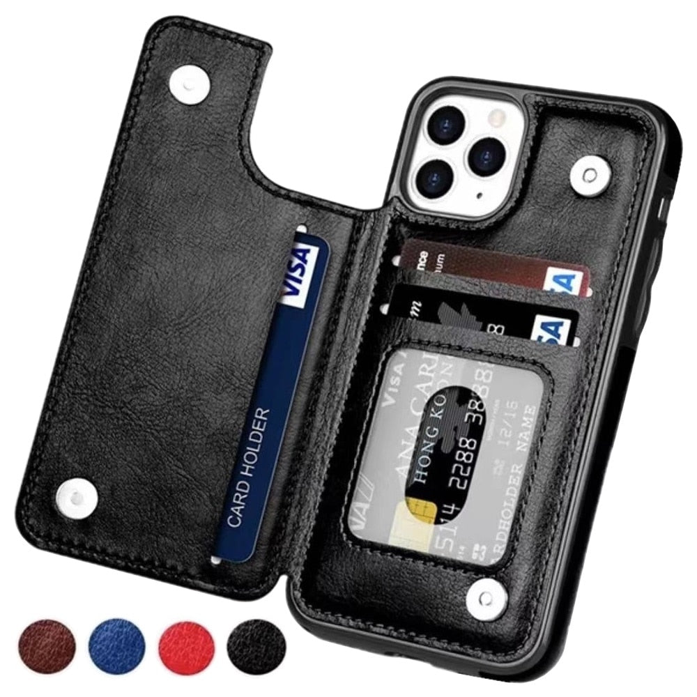 Hochwertige Leder-Brieftaschenhülle für das Apple iPhone | Flip-Cover-Kartenhalter mit Geldbörsen- und Portmoneefunktion