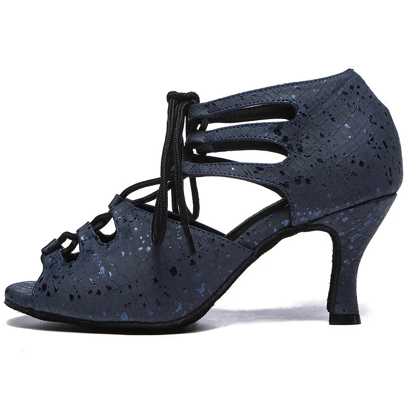 Lateinische Tanzschuhe Damen Schuhe Ballsaal Damen Tango Jazz Hochzeit Haut Blau Weiß Sandalen