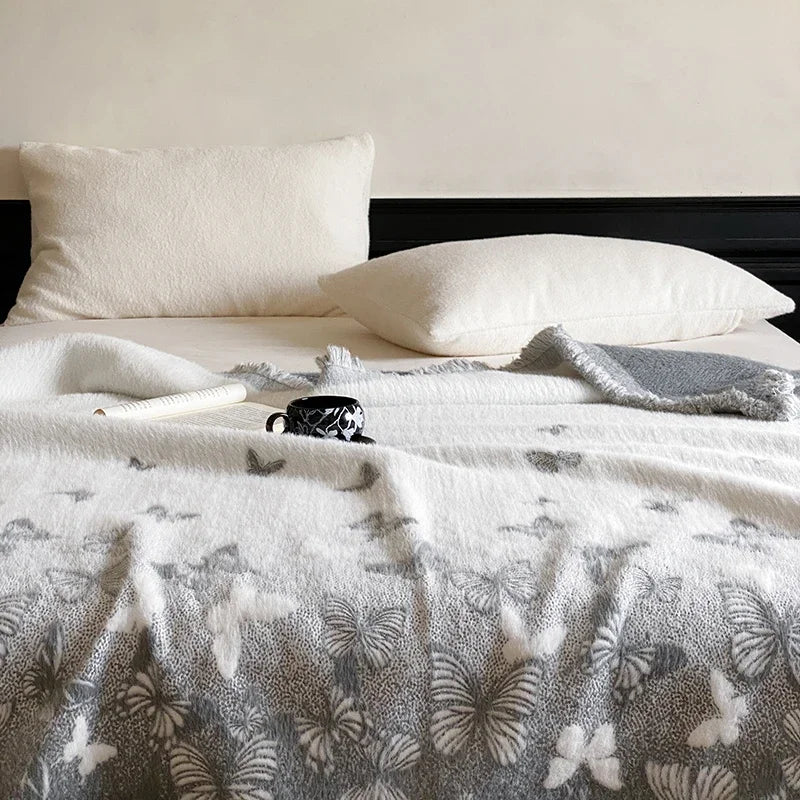 Sandsberg Hochwertige Herbst Winter Warme Decken für Sofa Schmetterling Jacquard Imitation Nerzfell Wärme Decke Hochwertige Schal Decke