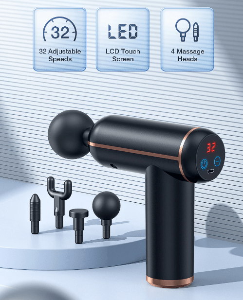 Sandsberg | Tragbare Massagepistole mit 4 Aufsätzen für effektive Muskelregeneration