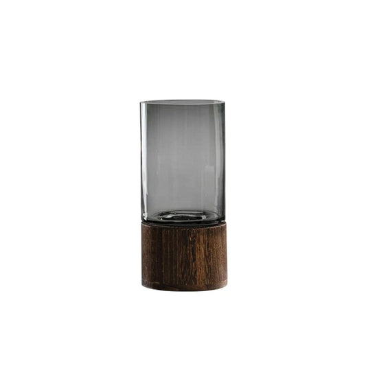 Blumenvase aus Glas und Holz