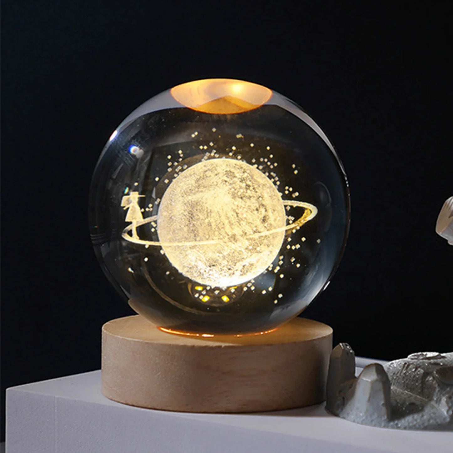 Kristallkugel Nachttischlampe - Leuchtender Planet, Galaxie, Mond, Astronaut Tischlampe für Kinder Geschenke