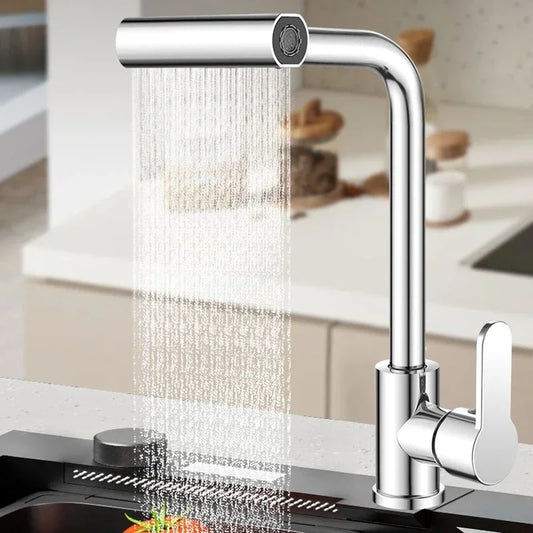 Wasserfall-Küchenarmatur aus Edelstahl 360° drehbarer Wasserfallfluss-Sprühkopf Mischarmatur für heißes und kaltes Wasser Spüle Küchenarmatur