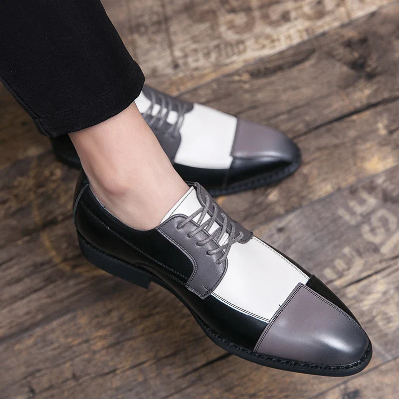 Goldene Sapling Party Schuhe Herren Retro Leder Casual Retro Patchwork Leder Flachformelle Hochzeit Oxfords