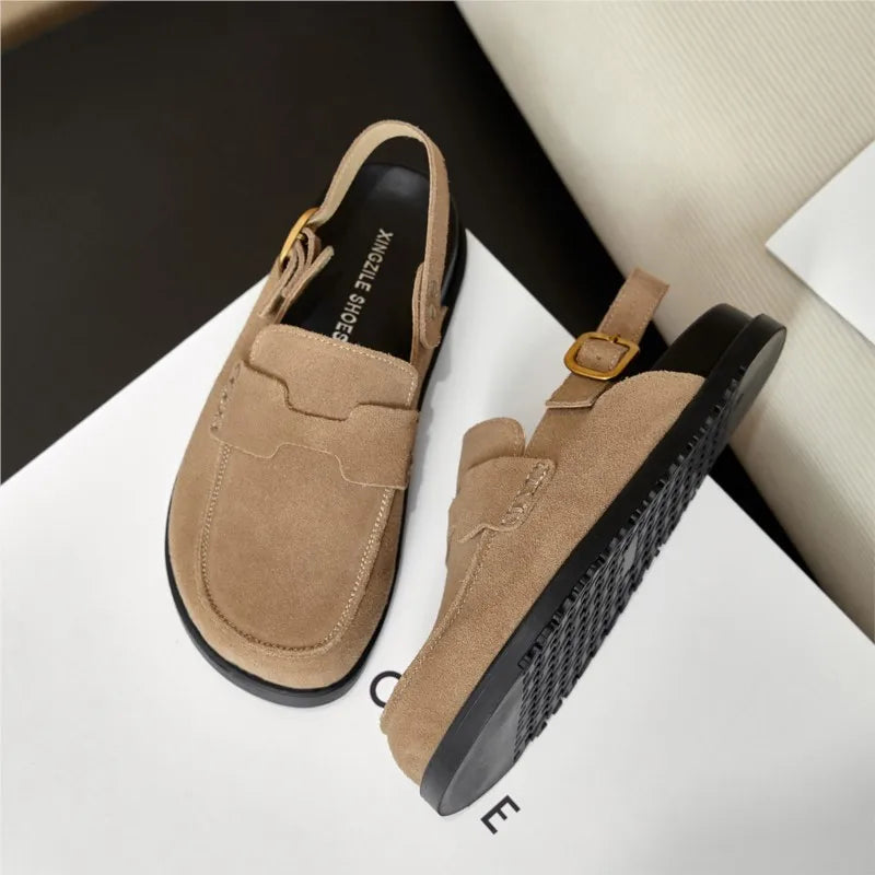 Birkenstocks Leder Überkopf Sandalen Damen Sommer Weichsohle Dicke Sohle Halbslipper zum Faulenzen Schuhe