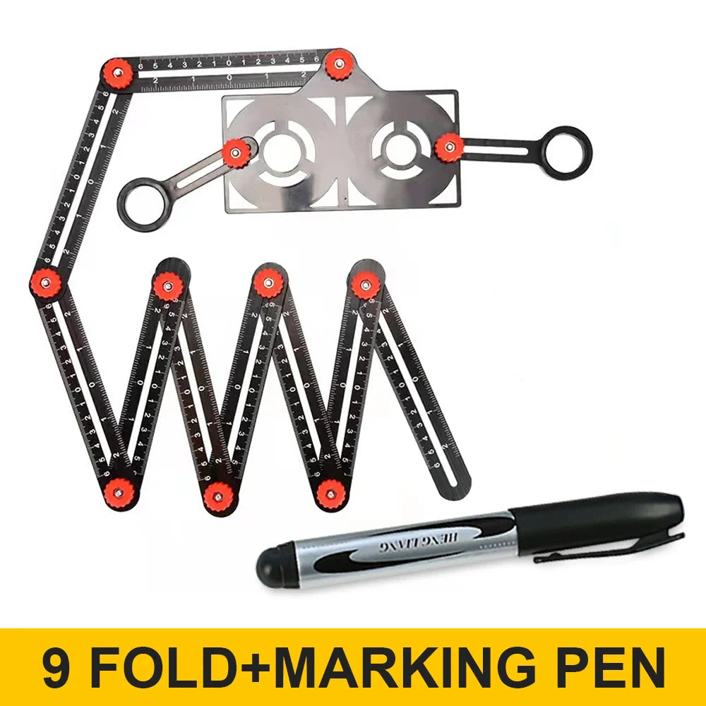 Aluminiumlegierung Multi-Winkel Lineal Finder: Messlineal mit 2 Bohr-Fliesen-Lochlocator - Essenzielles Werkzeug für Handwerker